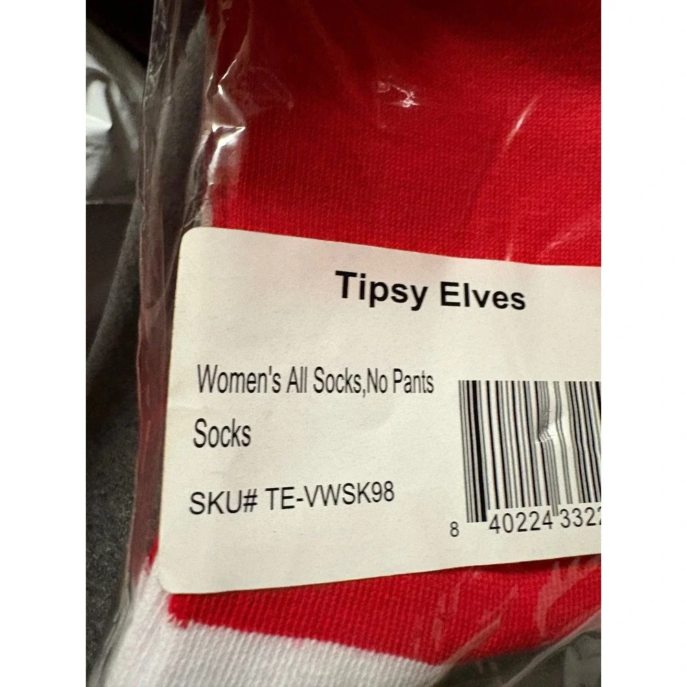 Tipsy Elves Pants Off Socks On Red White Novelty Crew Socks Women NEW
